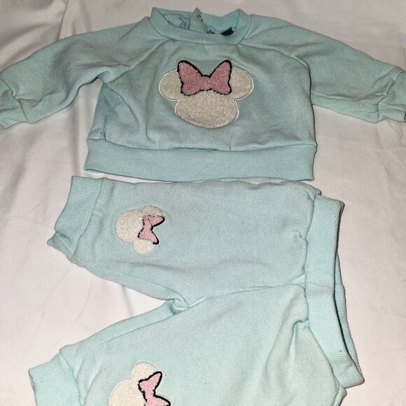 Longsleeve light teal shirt & pants, Minnie Mouse, size 0-3M, Disney Baby - Picture 3 of 8